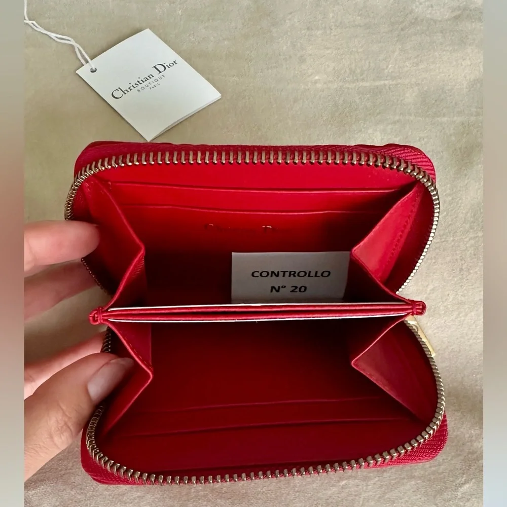 Dior Red Embossed Leather Wallet